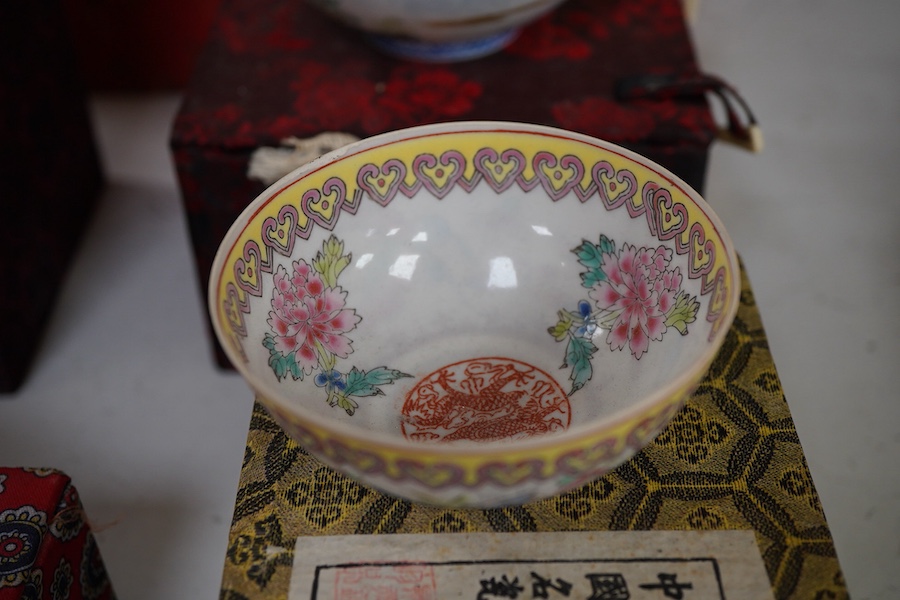 A collection of late 20th century Chinese boxed eggshell bowls